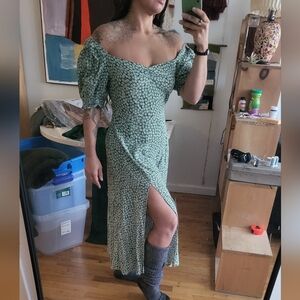 H&M Green Puff Sleeve V-Neck Sundress
